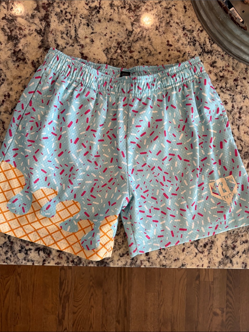 Light Blue Sprinkles Print Shorts with Yellow Waffle Detail